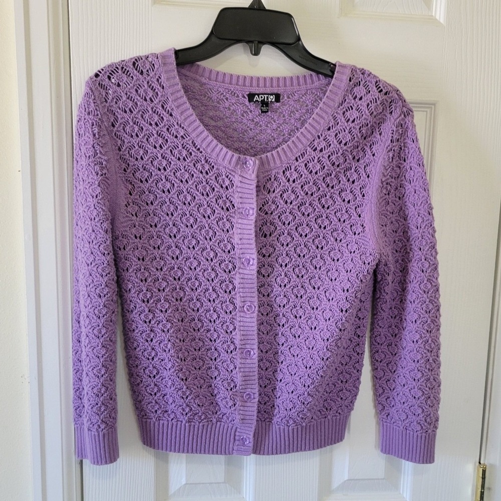 Apt 9 Girls Purple Crochet Knit Cardigan Sweater Size Large‎ Button Front Cotton